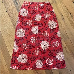 Harold’s Linen Maxi Skirt w Pockets Floral Red White Black Sz 6